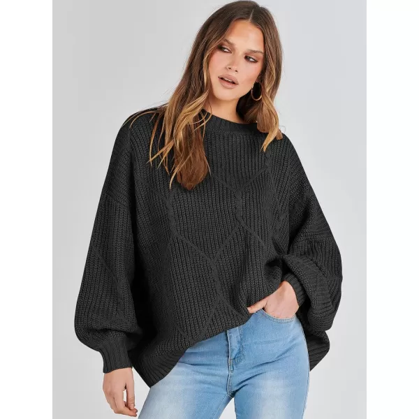 imageANRABESS Womens Oversized Sweaters Long Sleeve Crewneck Chunky Cable Knit Fall Slouchy Pullover Sweater TopsBlack