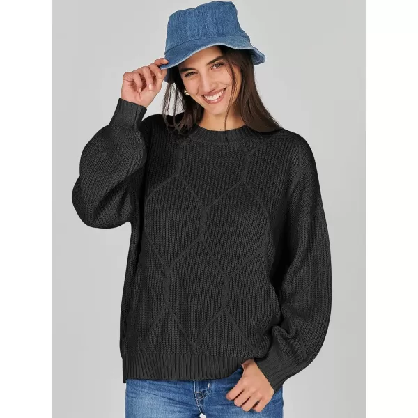 imageANRABESS Womens Oversized Sweaters Long Sleeve Crewneck Chunky Cable Knit Fall Slouchy Pullover Sweater TopsBlack