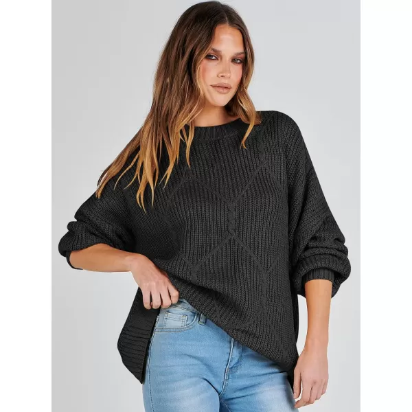 imageANRABESS Womens Oversized Sweaters Long Sleeve Crewneck Chunky Cable Knit Fall Slouchy Pullover Sweater TopsBlack