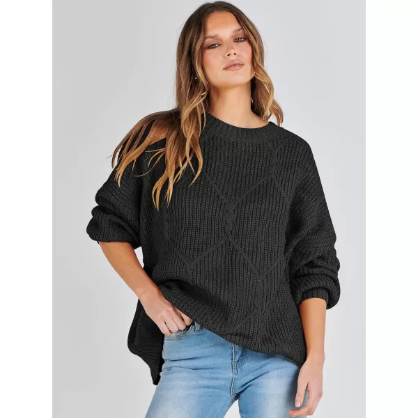 imageANRABESS Womens Oversized Sweaters Long Sleeve Crewneck Chunky Cable Knit Fall Slouchy Pullover Sweater TopsBlack