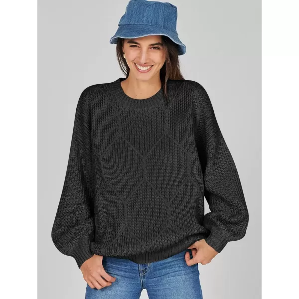 imageANRABESS Womens Oversized Sweaters Long Sleeve Crewneck Chunky Cable Knit Fall Slouchy Pullover Sweater TopsBlack