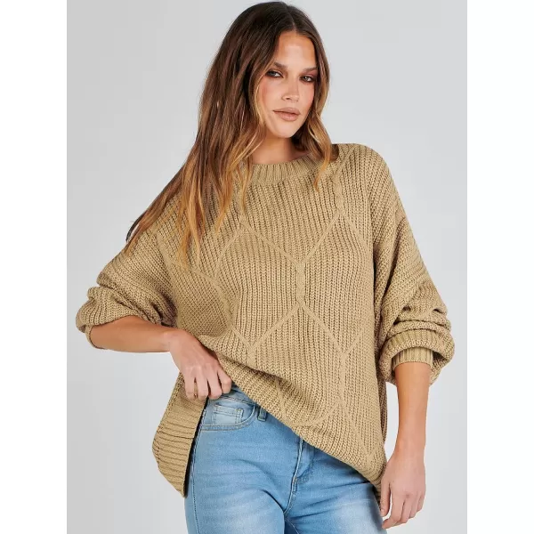 imageANRABESS Womens Oversized Sweaters Long Sleeve Crewneck Chunky Cable Knit Fall Slouchy Pullover Sweater TopsCamel