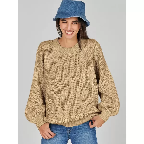 imageANRABESS Womens Oversized Sweaters Long Sleeve Crewneck Chunky Cable Knit Fall Slouchy Pullover Sweater TopsCamel