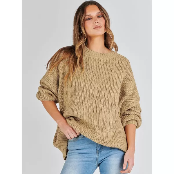 imageANRABESS Womens Oversized Sweaters Long Sleeve Crewneck Chunky Cable Knit Fall Slouchy Pullover Sweater TopsCamel