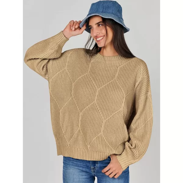 imageANRABESS Womens Oversized Sweaters Long Sleeve Crewneck Chunky Cable Knit Fall Slouchy Pullover Sweater TopsCamel