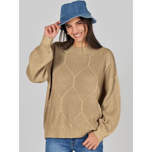 imageANRABESS Womens Oversized Sweaters Long Sleeve Crewneck Chunky Cable Knit Fall Slouchy Pullover Sweater TopsCamel