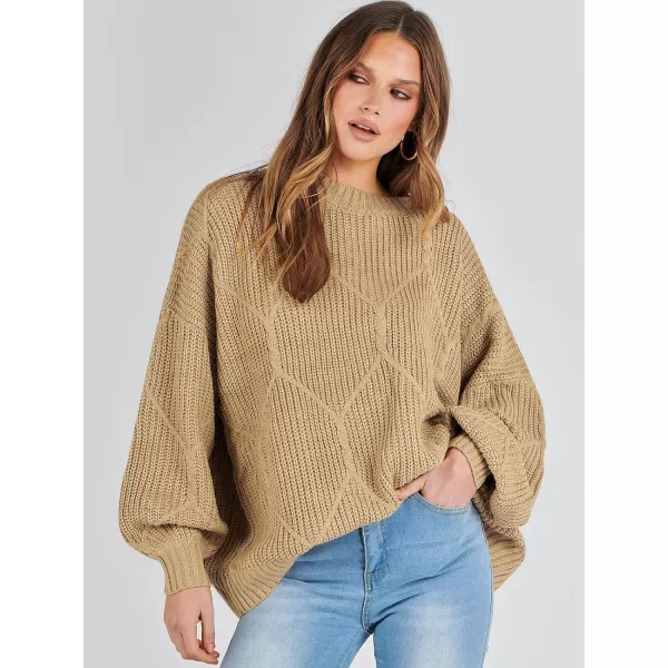imageANRABESS Womens Oversized Sweaters Long Sleeve Crewneck Chunky Cable Knit Fall Slouchy Pullover Sweater TopsCamel