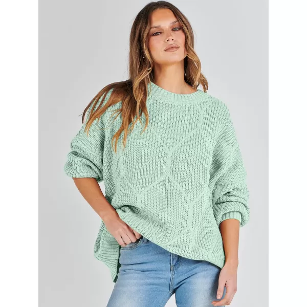 imageANRABESS Womens Oversized Sweaters Long Sleeve Crewneck Chunky Cable Knit Fall Slouchy Pullover Sweater TopsLight Green