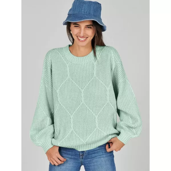 imageANRABESS Womens Oversized Sweaters Long Sleeve Crewneck Chunky Cable Knit Fall Slouchy Pullover Sweater TopsLight Green