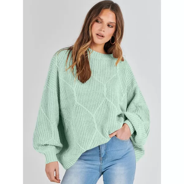 imageANRABESS Womens Oversized Sweaters Long Sleeve Crewneck Chunky Cable Knit Fall Slouchy Pullover Sweater TopsLight Green