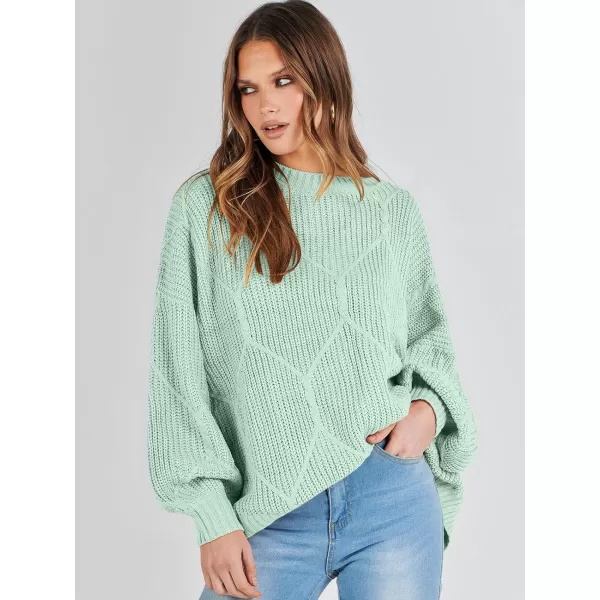 imageANRABESS Womens Oversized Sweaters Long Sleeve Crewneck Chunky Cable Knit Fall Slouchy Pullover Sweater TopsLight Green