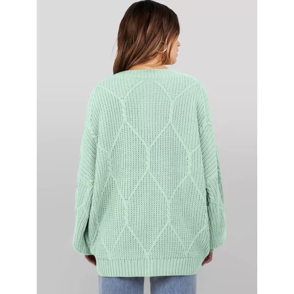 imageANRABESS Womens Oversized Sweaters Long Sleeve Crewneck Chunky Cable Knit Fall Slouchy Pullover Sweater TopsLight Green