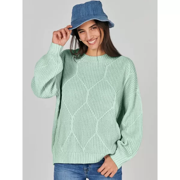 imageANRABESS Womens Oversized Sweaters Long Sleeve Crewneck Chunky Cable Knit Fall Slouchy Pullover Sweater TopsLight Green