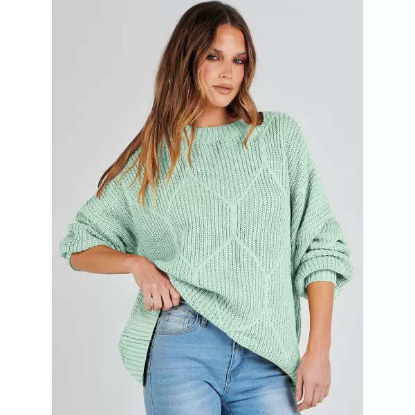 imageANRABESS Womens Oversized Sweaters Long Sleeve Crewneck Chunky Cable Knit Fall Slouchy Pullover Sweater TopsLight Green