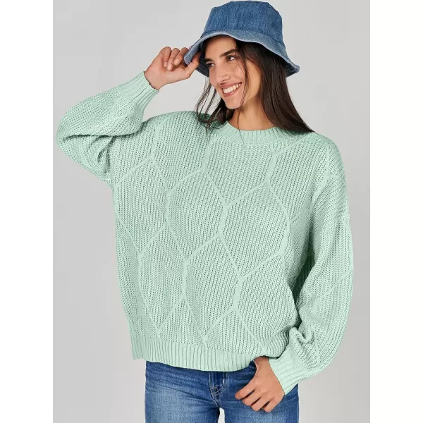 imageANRABESS Womens Oversized Sweaters Long Sleeve Crewneck Chunky Cable Knit Fall Slouchy Pullover Sweater TopsLight Green