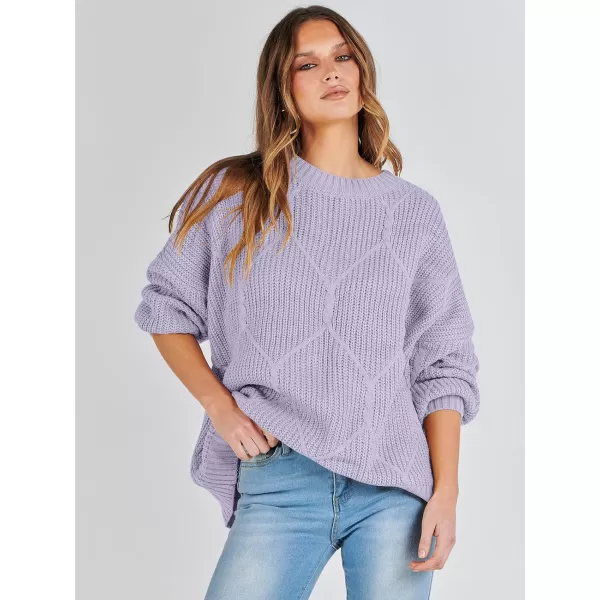 imageANRABESS Womens Oversized Sweaters Long Sleeve Crewneck Chunky Cable Knit Fall Slouchy Pullover Sweater TopsLight Purple
