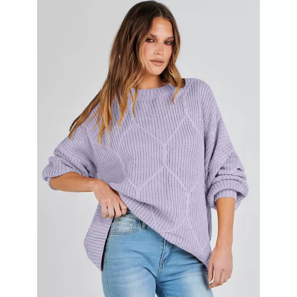 imageANRABESS Womens Oversized Sweaters Long Sleeve Crewneck Chunky Cable Knit Fall Slouchy Pullover Sweater TopsLight Purple