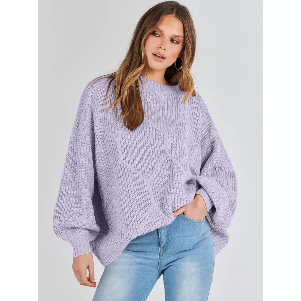 imageANRABESS Womens Oversized Sweaters Long Sleeve Crewneck Chunky Cable Knit Fall Slouchy Pullover Sweater TopsLight Purple
