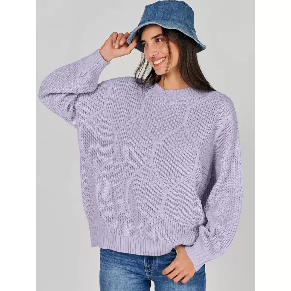 imageANRABESS Womens Oversized Sweaters Long Sleeve Crewneck Chunky Cable Knit Fall Slouchy Pullover Sweater TopsLight Purple