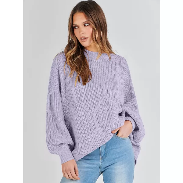 imageANRABESS Womens Oversized Sweaters Long Sleeve Crewneck Chunky Cable Knit Fall Slouchy Pullover Sweater TopsLight Purple