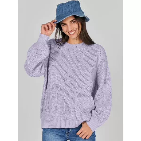 imageANRABESS Womens Oversized Sweaters Long Sleeve Crewneck Chunky Cable Knit Fall Slouchy Pullover Sweater TopsLight Purple