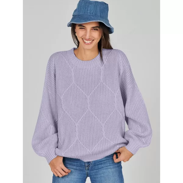 imageANRABESS Womens Oversized Sweaters Long Sleeve Crewneck Chunky Cable Knit Fall Slouchy Pullover Sweater TopsLight Purple