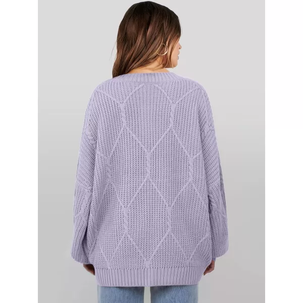 imageANRABESS Womens Oversized Sweaters Long Sleeve Crewneck Chunky Cable Knit Fall Slouchy Pullover Sweater TopsLight Purple