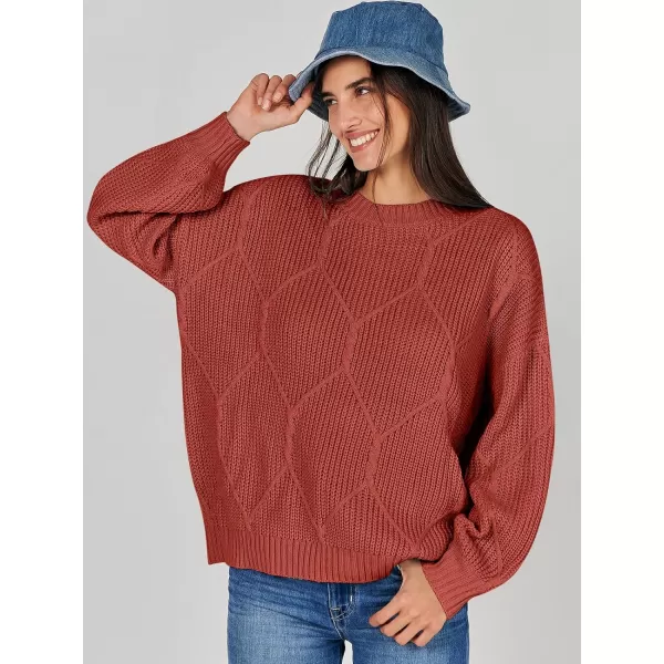 imageANRABESS Womens Oversized Sweaters Long Sleeve Crewneck Chunky Cable Knit Fall Slouchy Pullover Sweater TopsRust