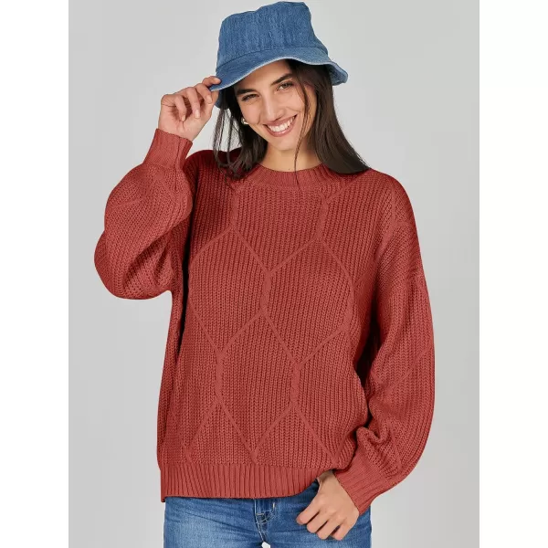 imageANRABESS Womens Oversized Sweaters Long Sleeve Crewneck Chunky Cable Knit Fall Slouchy Pullover Sweater TopsRust