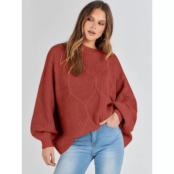 imageANRABESS Womens Oversized Sweaters Long Sleeve Crewneck Chunky Cable Knit Fall Slouchy Pullover Sweater TopsRust