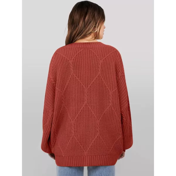 imageANRABESS Womens Oversized Sweaters Long Sleeve Crewneck Chunky Cable Knit Fall Slouchy Pullover Sweater TopsRust
