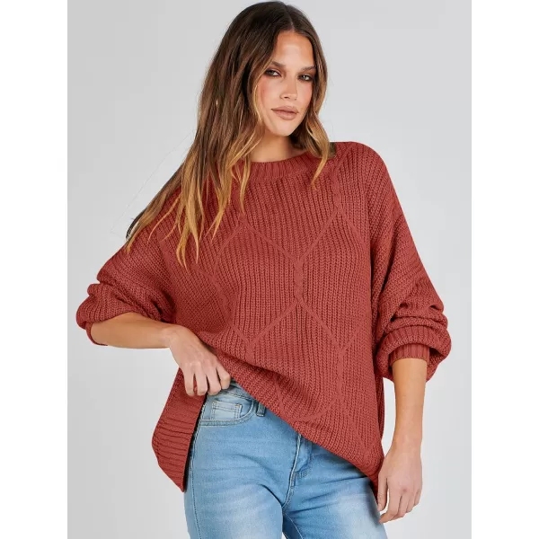 imageANRABESS Womens Oversized Sweaters Long Sleeve Crewneck Chunky Cable Knit Fall Slouchy Pullover Sweater TopsRust