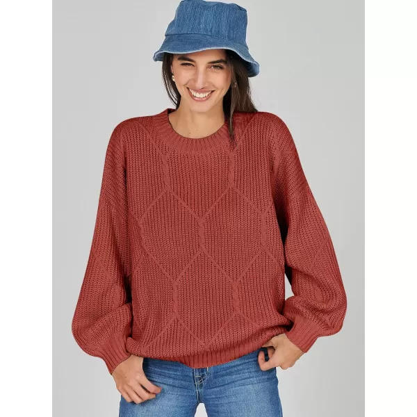 imageANRABESS Womens Oversized Sweaters Long Sleeve Crewneck Chunky Cable Knit Fall Slouchy Pullover Sweater TopsRust
