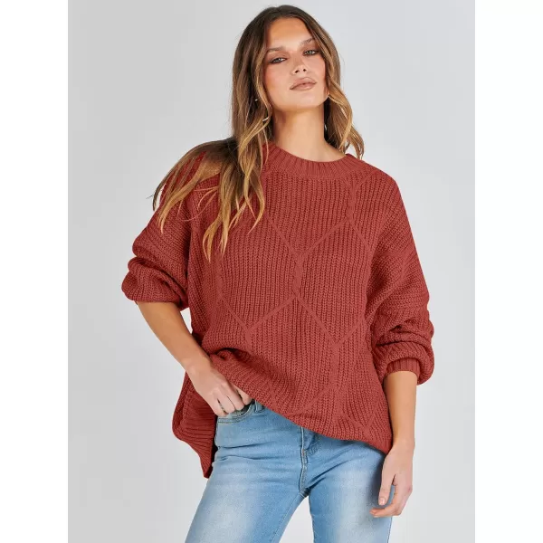 imageANRABESS Womens Oversized Sweaters Long Sleeve Crewneck Chunky Cable Knit Fall Slouchy Pullover Sweater TopsRust