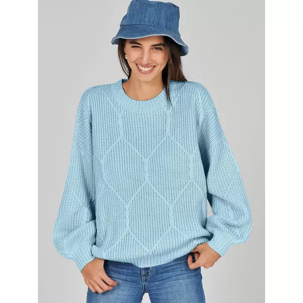 imageANRABESS Womens Oversized Sweaters Long Sleeve Crewneck Chunky Cable Knit Fall Slouchy Pullover Sweater TopsSky Blue