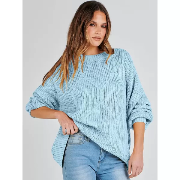 imageANRABESS Womens Oversized Sweaters Long Sleeve Crewneck Chunky Cable Knit Fall Slouchy Pullover Sweater TopsSky Blue