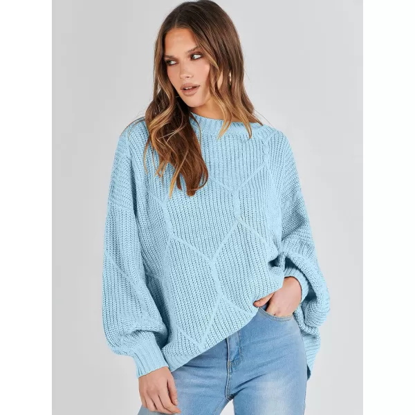 imageANRABESS Womens Oversized Sweaters Long Sleeve Crewneck Chunky Cable Knit Fall Slouchy Pullover Sweater TopsSky Blue