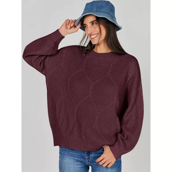 imageANRABESS Womens Oversized Sweaters Long Sleeve Crewneck Chunky Cable Knit Fall Slouchy Pullover Sweater TopsWine