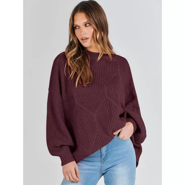imageANRABESS Womens Oversized Sweaters Long Sleeve Crewneck Chunky Cable Knit Fall Slouchy Pullover Sweater TopsWine