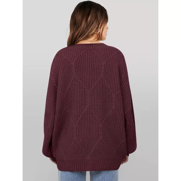 imageANRABESS Womens Oversized Sweaters Long Sleeve Crewneck Chunky Cable Knit Fall Slouchy Pullover Sweater TopsWine