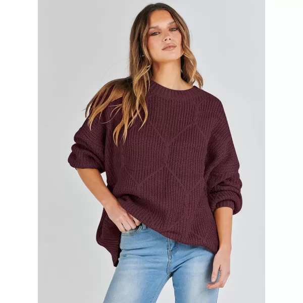 imageANRABESS Womens Oversized Sweaters Long Sleeve Crewneck Chunky Cable Knit Fall Slouchy Pullover Sweater TopsWine
