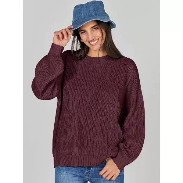 imageANRABESS Womens Oversized Sweaters Long Sleeve Crewneck Chunky Cable Knit Fall Slouchy Pullover Sweater TopsWine