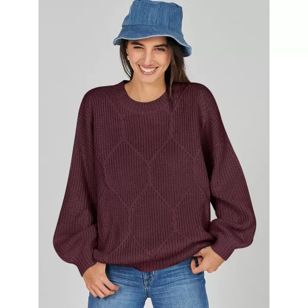 imageANRABESS Womens Oversized Sweaters Long Sleeve Crewneck Chunky Cable Knit Fall Slouchy Pullover Sweater TopsWine