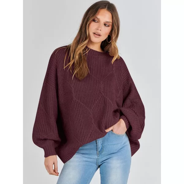 imageANRABESS Womens Oversized Sweaters Long Sleeve Crewneck Chunky Cable Knit Fall Slouchy Pullover Sweater TopsWine