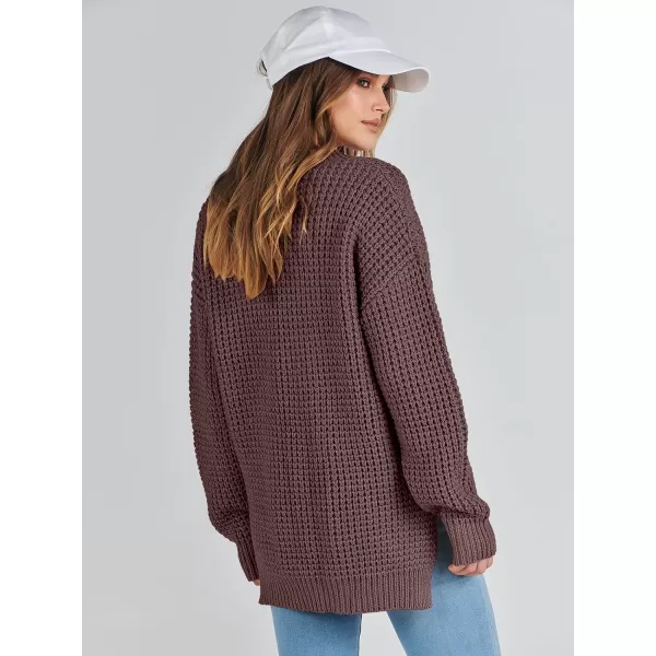 imageANRABESS Womens Oversized Sweaters Long Sleeve Loose V Neck Button Henley Tops Side Slit Pullover Knit JumperDark Red