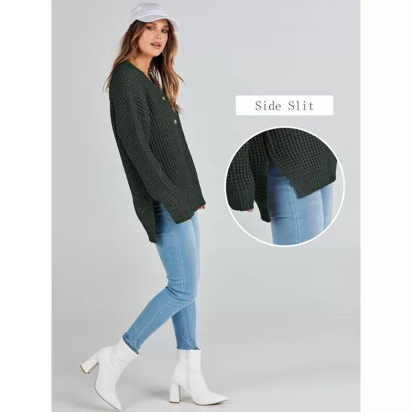 imageANRABESS Womens Oversized Sweaters Long Sleeve Loose V Neck Button Henley Tops Side Slit Pullover Knit JumperDeep Green