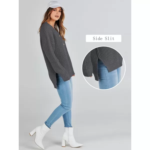 imageANRABESS Womens Oversized Sweaters Long Sleeve Loose V Neck Button Henley Tops Side Slit Pullover Knit JumperDeep Grey