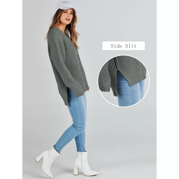 imageANRABESS Womens Oversized Sweaters Long Sleeve Loose V Neck Button Henley Tops Side Slit Pullover Knit JumperGray Green