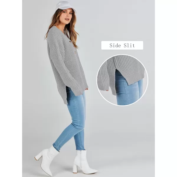 imageANRABESS Womens Oversized Sweaters Long Sleeve Loose V Neck Button Henley Tops Side Slit Pullover Knit JumperLight Grey