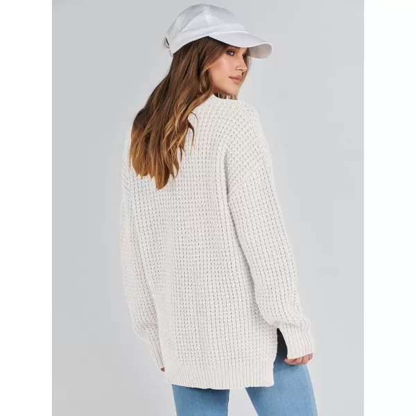 imageANRABESS Womens Oversized Sweaters Long Sleeve Loose V Neck Button Henley Tops Side Slit Pullover Knit JumperWhite